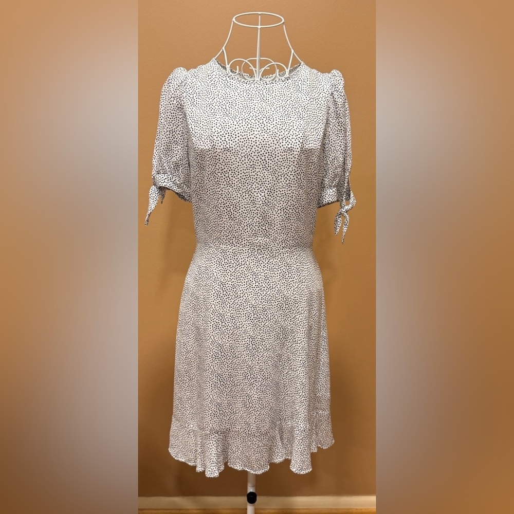 Banana Republic Fit & Flare Dress Polka Dot Puff Sleeve Tie Cuff Lined Size 4